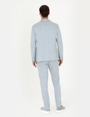 Açık Mavi Ekstra Slim Fit Keten Karışımlı Takım Elbise
