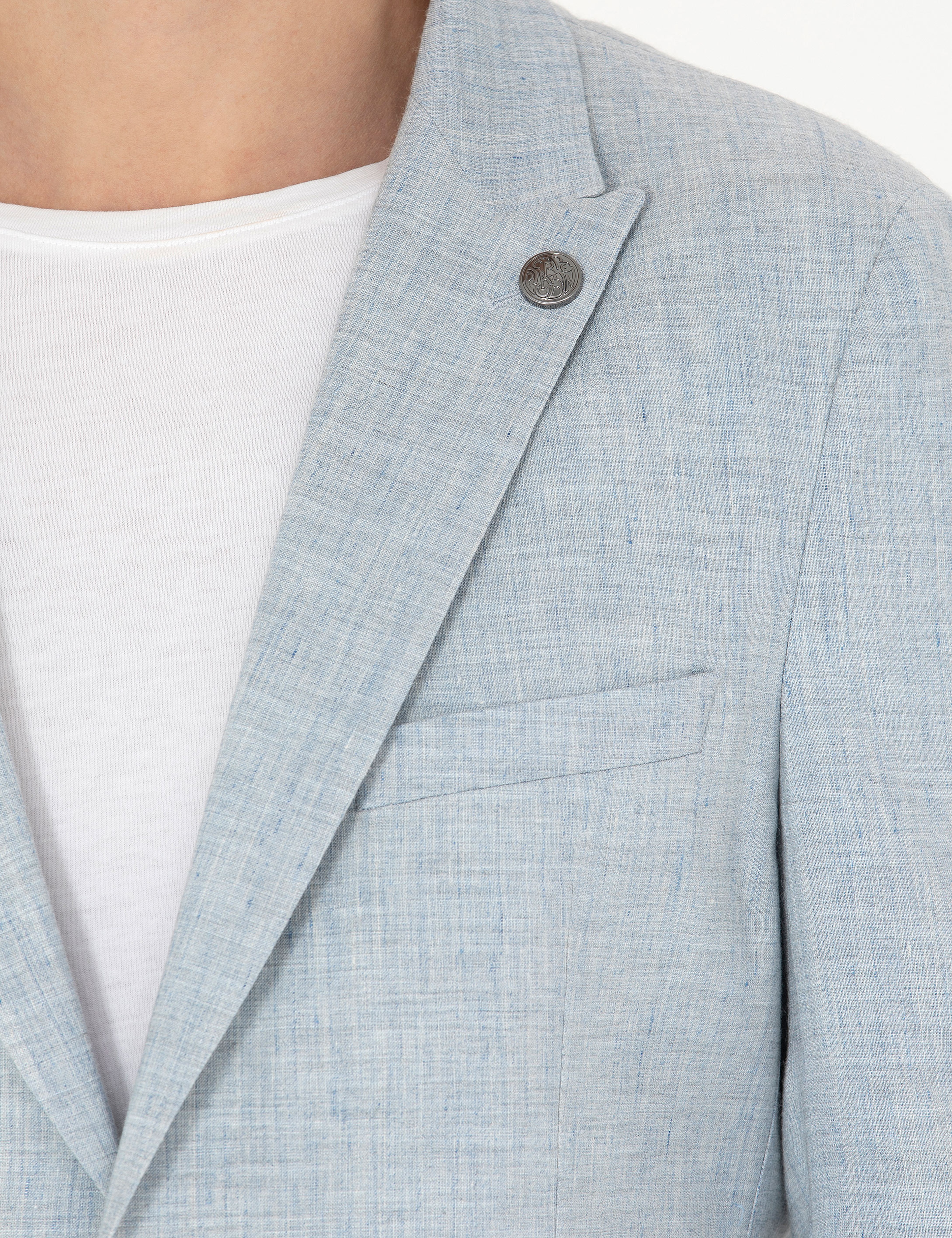 Açık Mavi Ekstra Slim Fit Keten Karışımlı Takım Elbise - Image 7