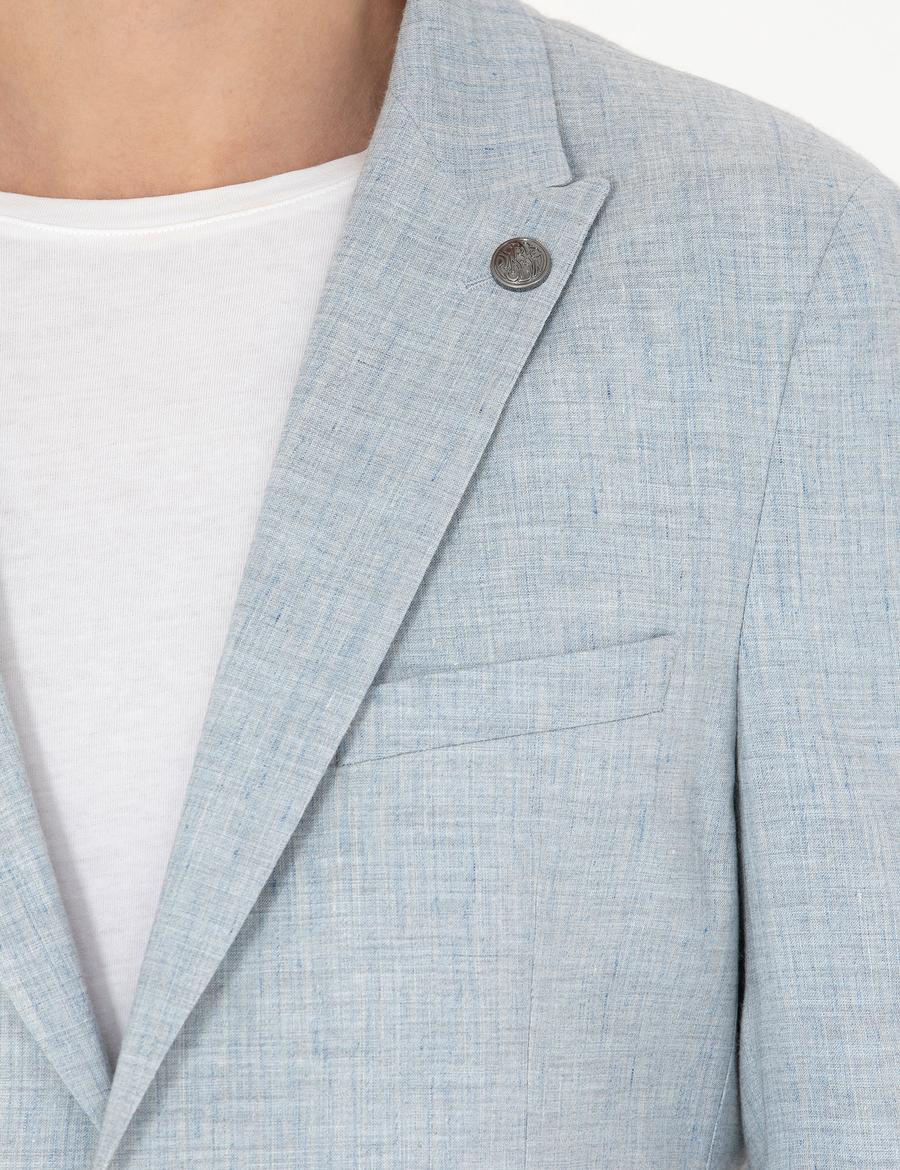 Açık Mavi Ekstra Slim Fit Keten Karışımlı Takım Elbise