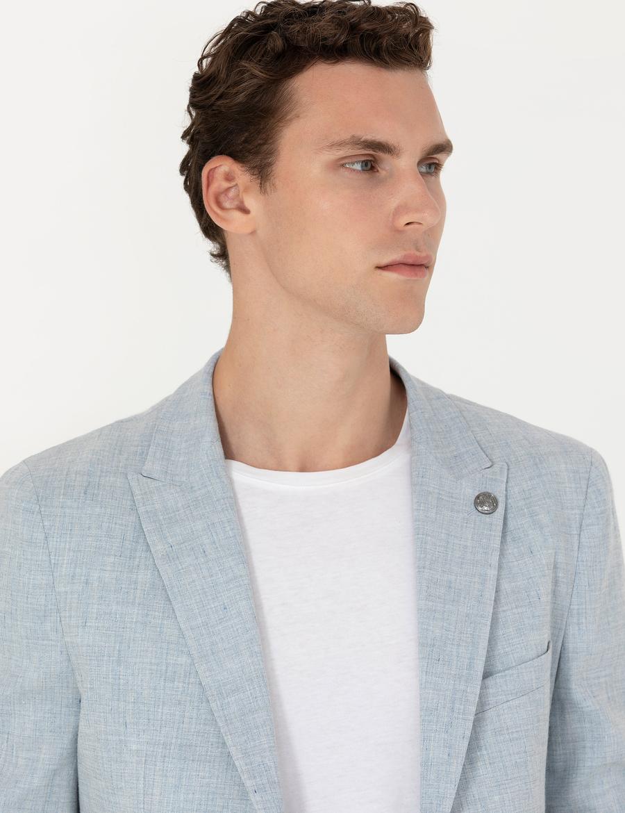 Açık Mavi Ekstra Slim Fit Keten Karışımlı Takım Elbise