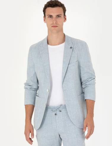 Açık Mavi Ekstra Slim Fit Keten Karışımlı Takım Elbise