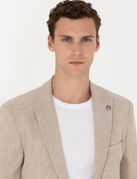 Açık Kahverengi Ekstra Slim Fit Keten Karışımlı Takım Elbise - 50267644089