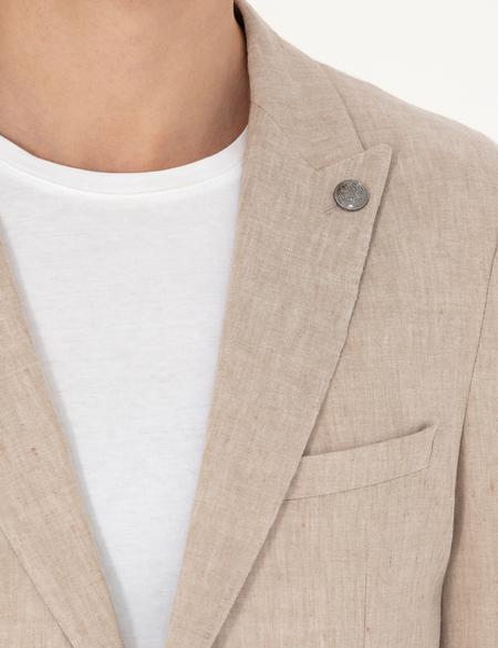 Açık Kahverengi Ekstra Slim Fit Keten Karışımlı Takım Elbise - 50267644089