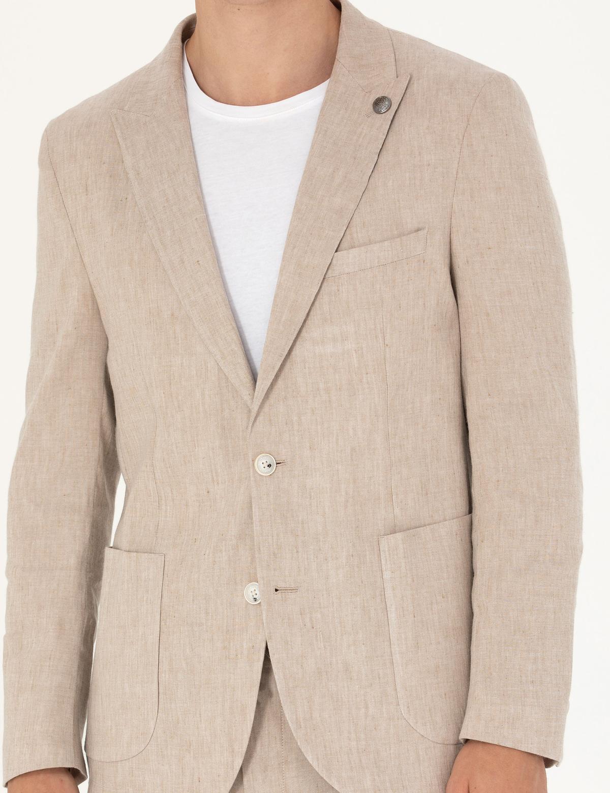 Açık Kahverengi Ekstra Slim Fit Keten Karışımlı Takım Elbise - 50267644089