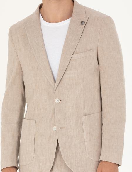 Açık Kahverengi Ekstra Slim Fit Keten Karışımlı Takım Elbise - 50267644089