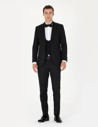 Siyah Ex. Slim Fit Yelekli Smokin