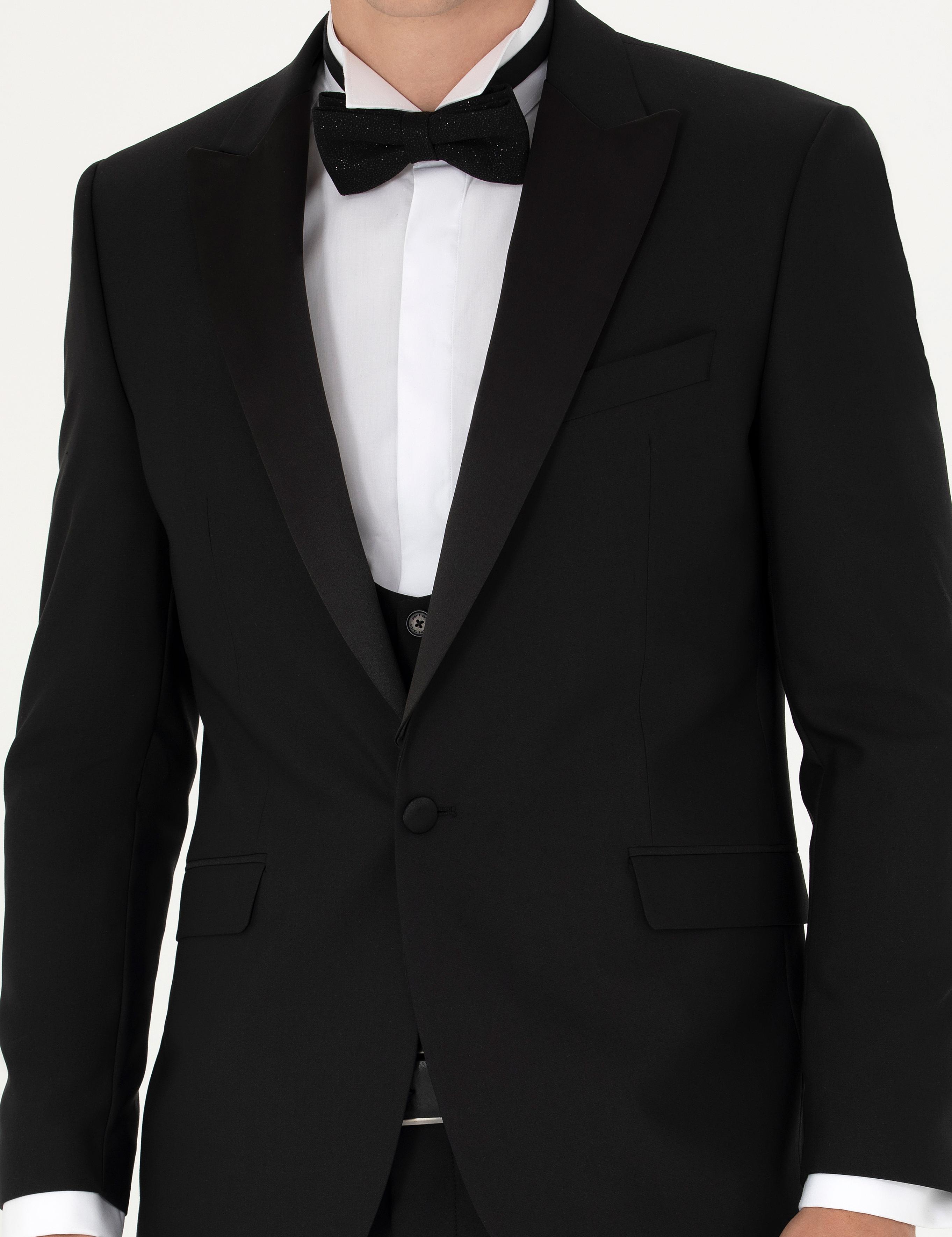 Siyah Ex. Slim Fit Yelekli Smokin