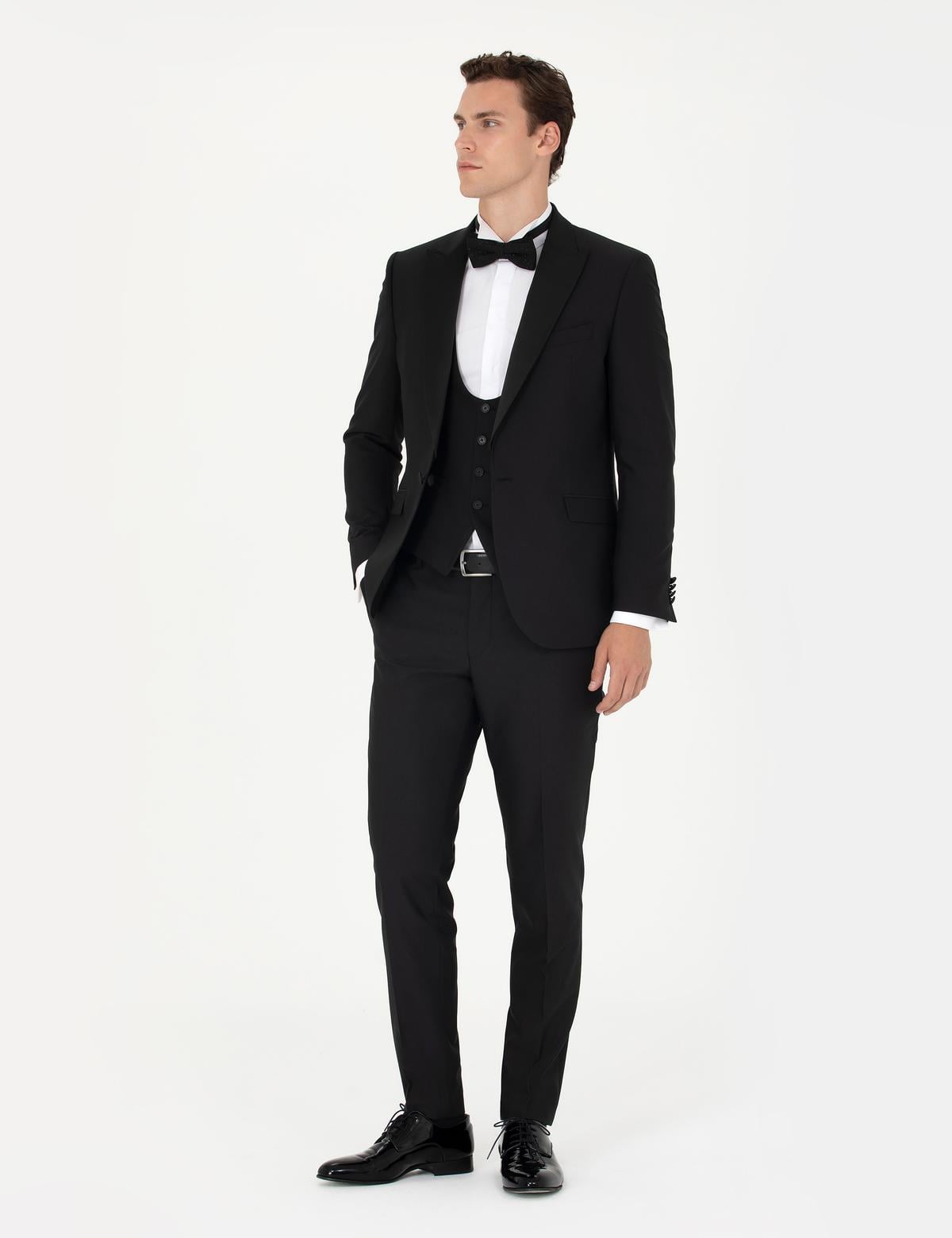 Siyah Ex. Slim Fit Yelekli Smokin - 50268905005