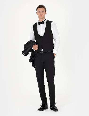 Siyah Ex. Slim Fit Yelekli Smokin