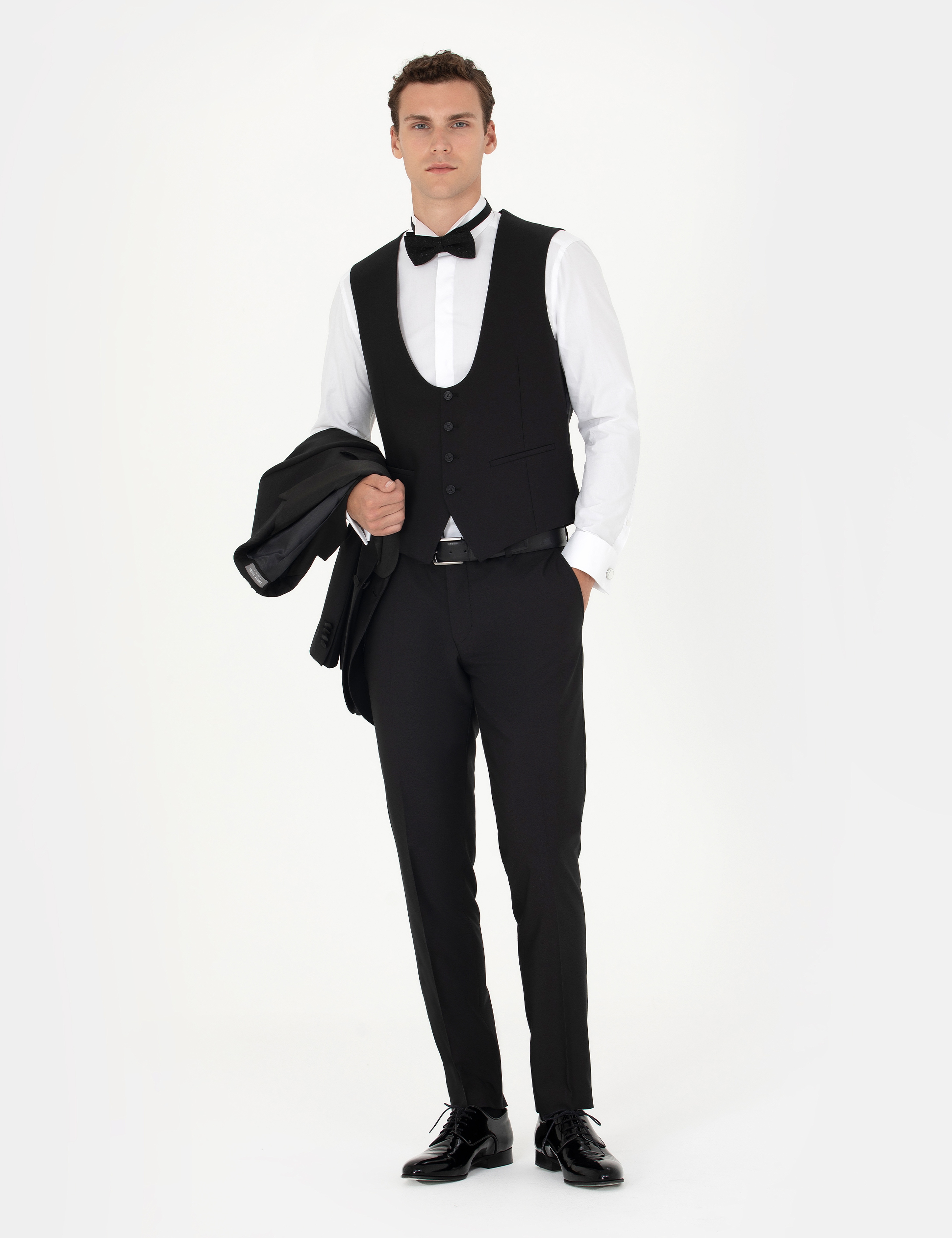 Siyah Ex. Slim Fit Yelekli Smokin - Image 2