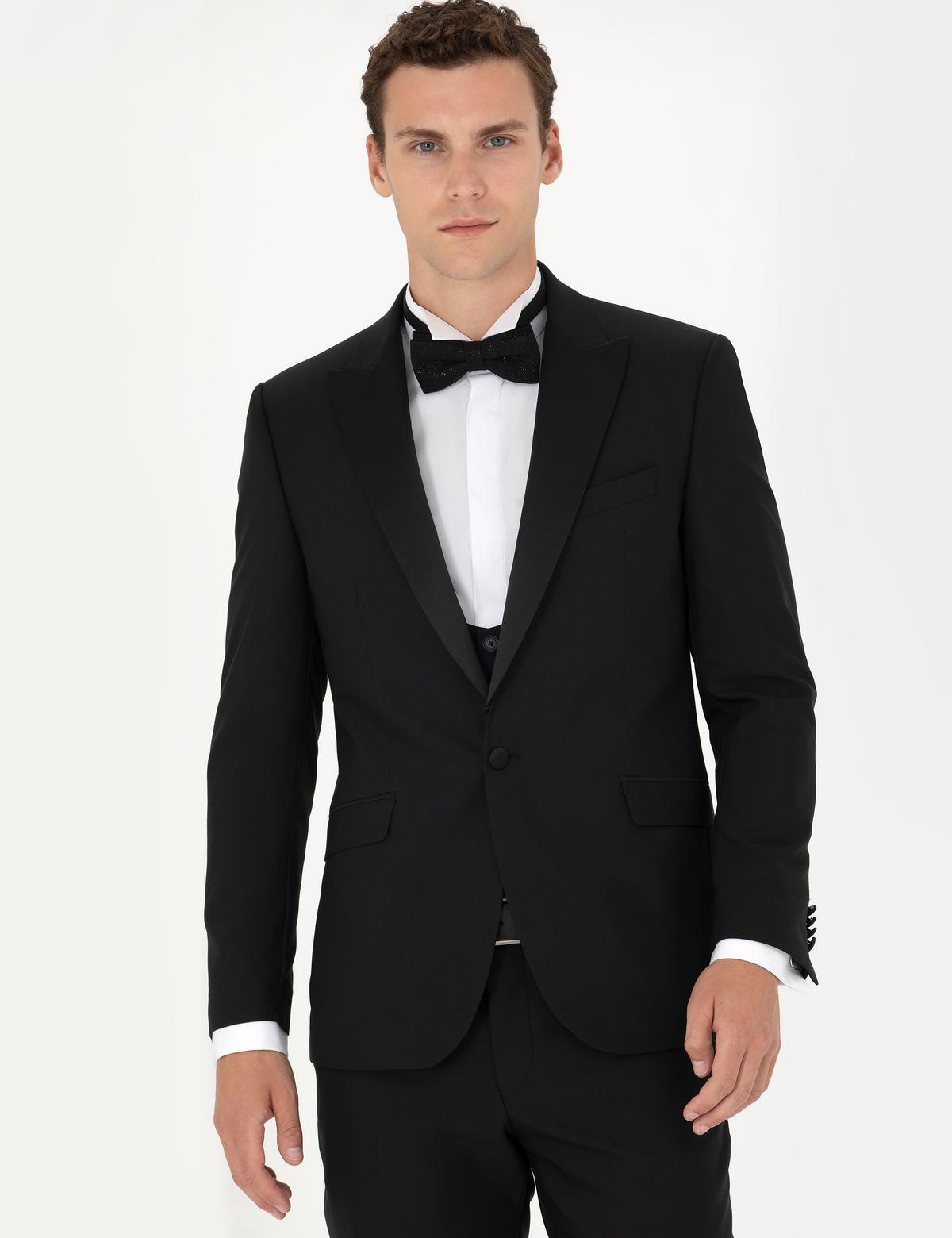 Siyah Ex. Slim Fit Yelekli Smokin - 50268905005