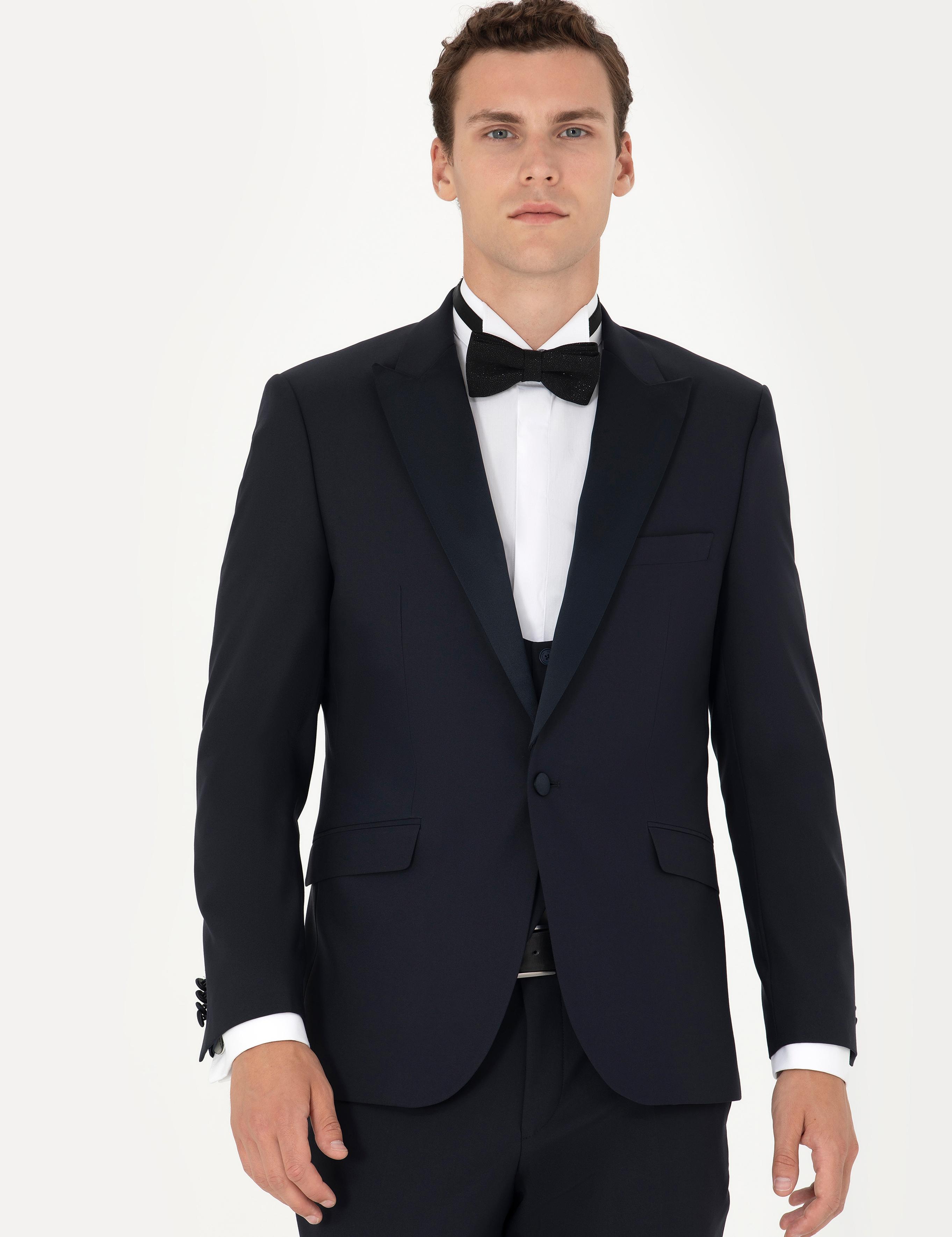 Lacivert Ex. Slim Fit Yelekli Smokin