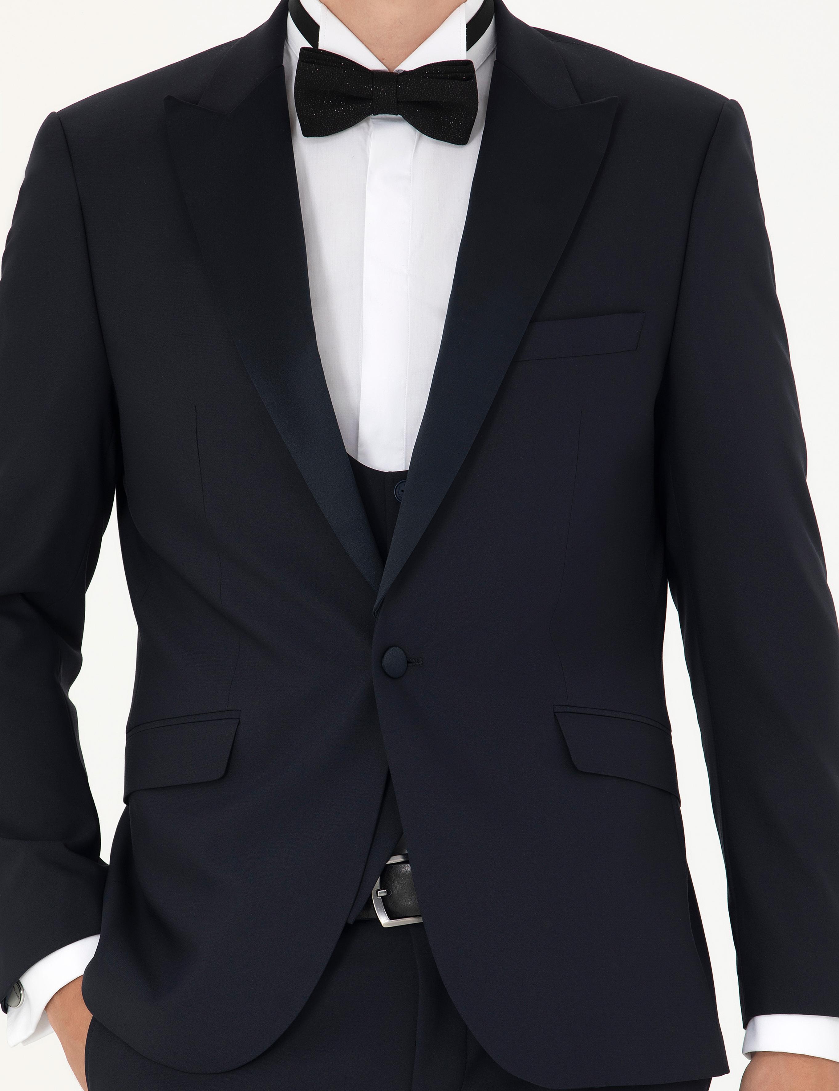 Lacivert Ex. Slim Fit Yelekli Smokin