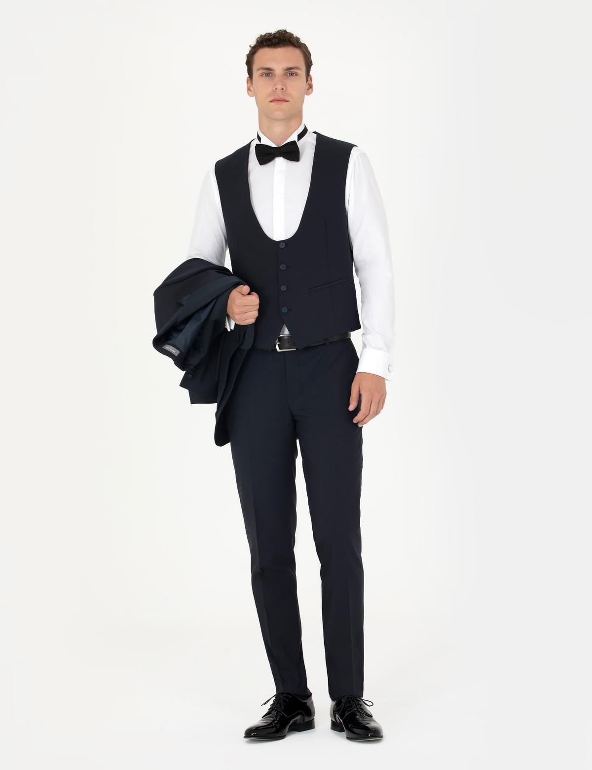 Lacivert Ex. Slim Fit Yelekli Smokin - 50268905044