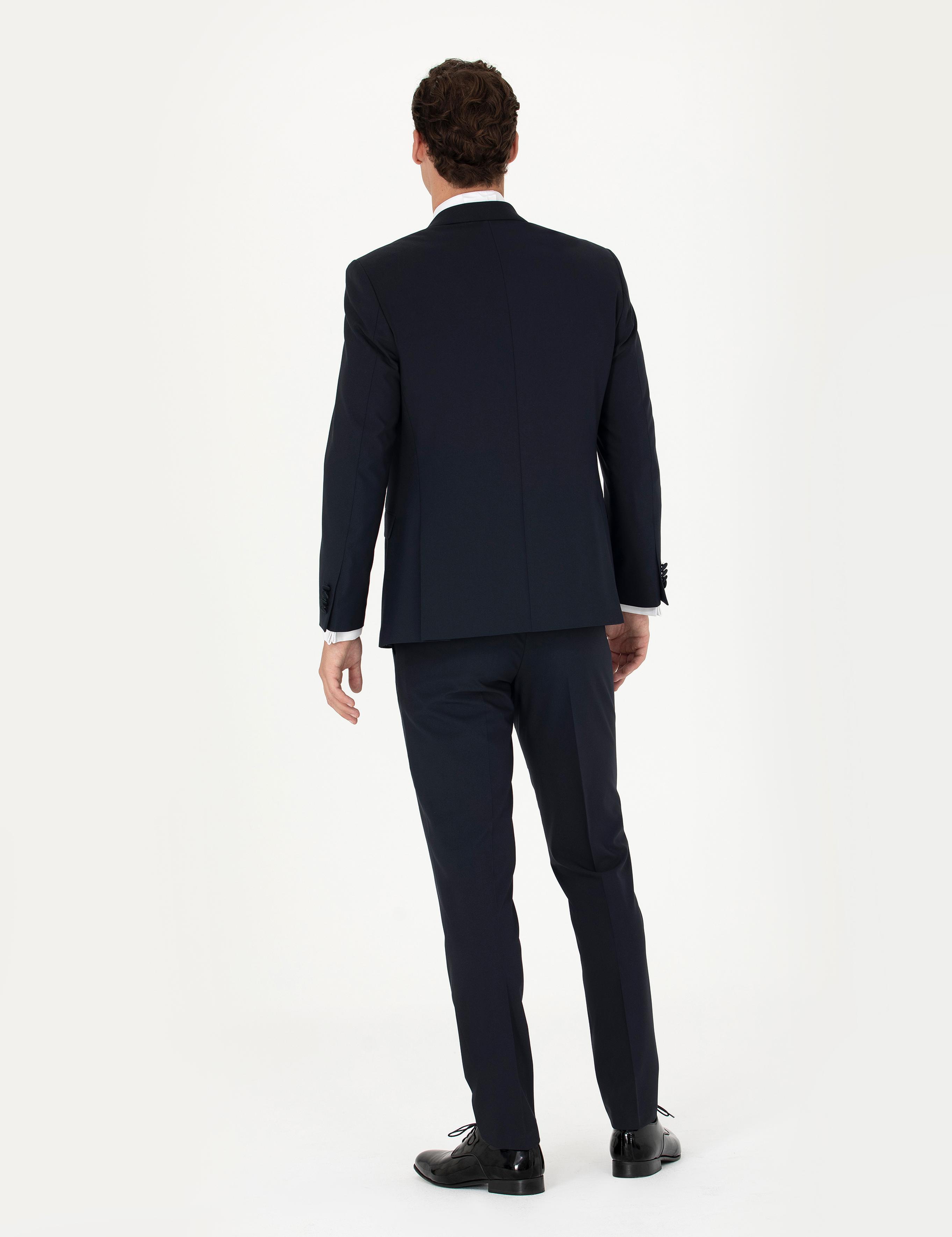 Lacivert Ex. Slim Fit Yelekli Smokin