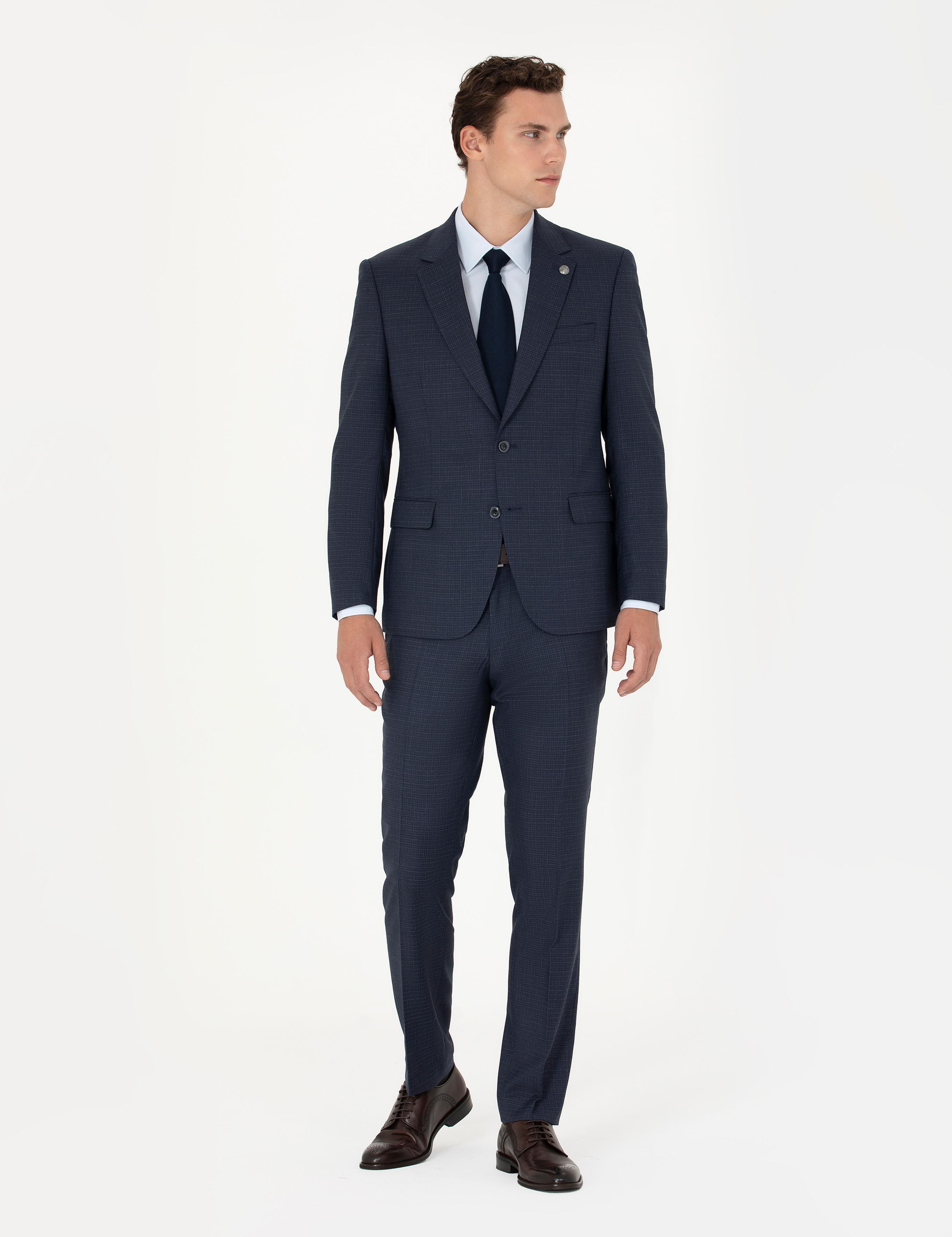 Lacivert Slim Fit Yün Takım Elbise