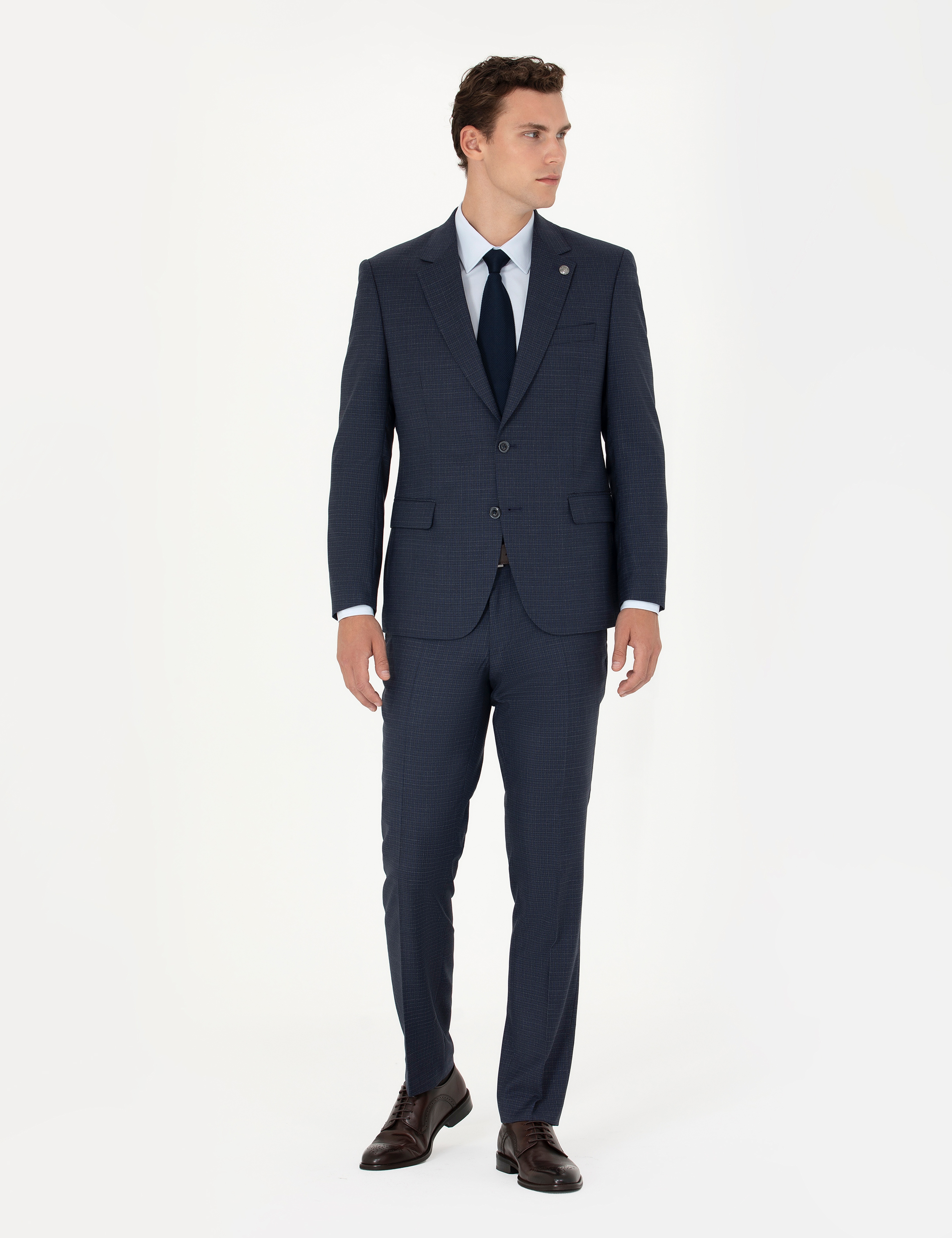 Lacivert Slim Fit Yün Takım Elbise - Image 1