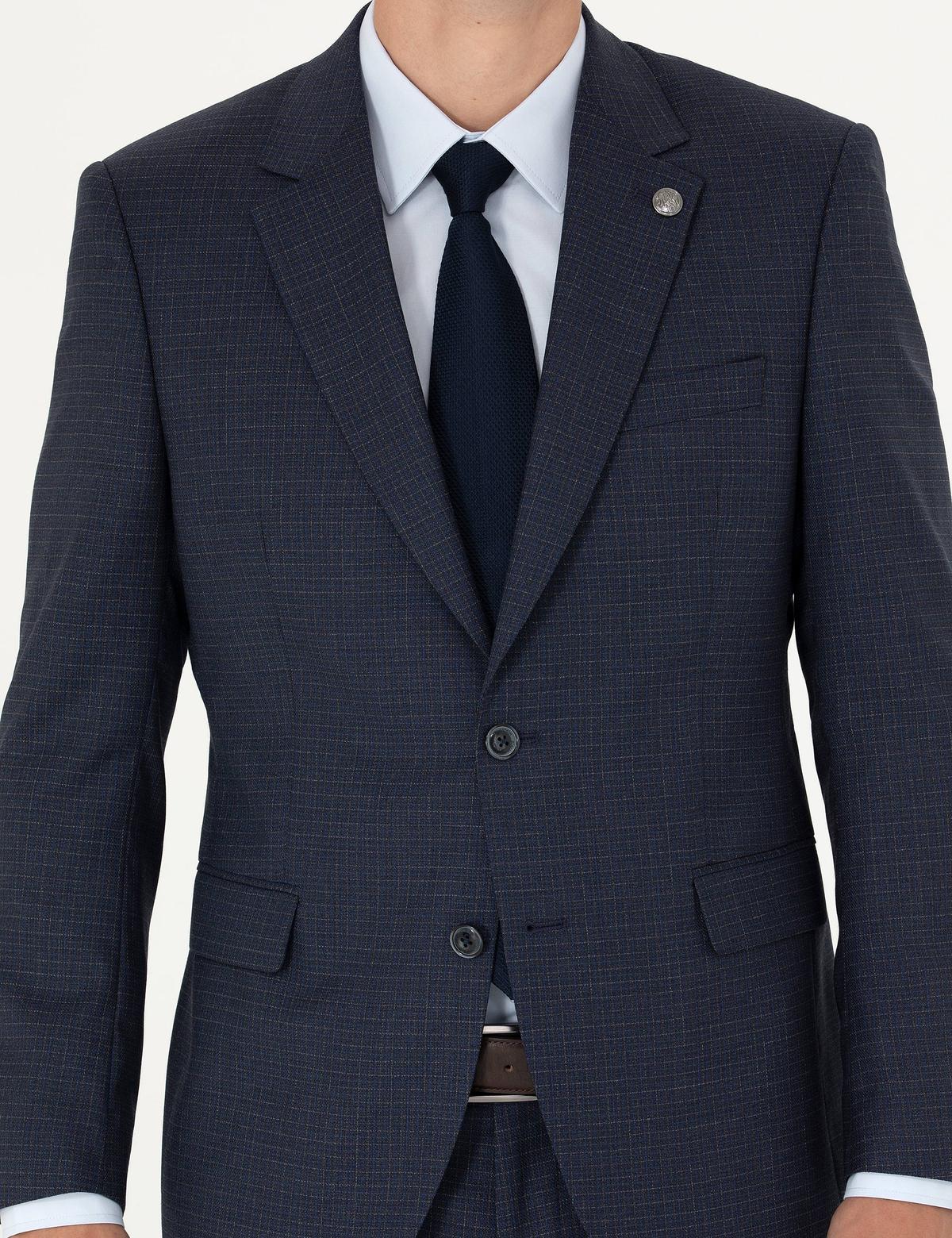 Lacivert Slim Fit Yün Takım Elbise - 50272770026