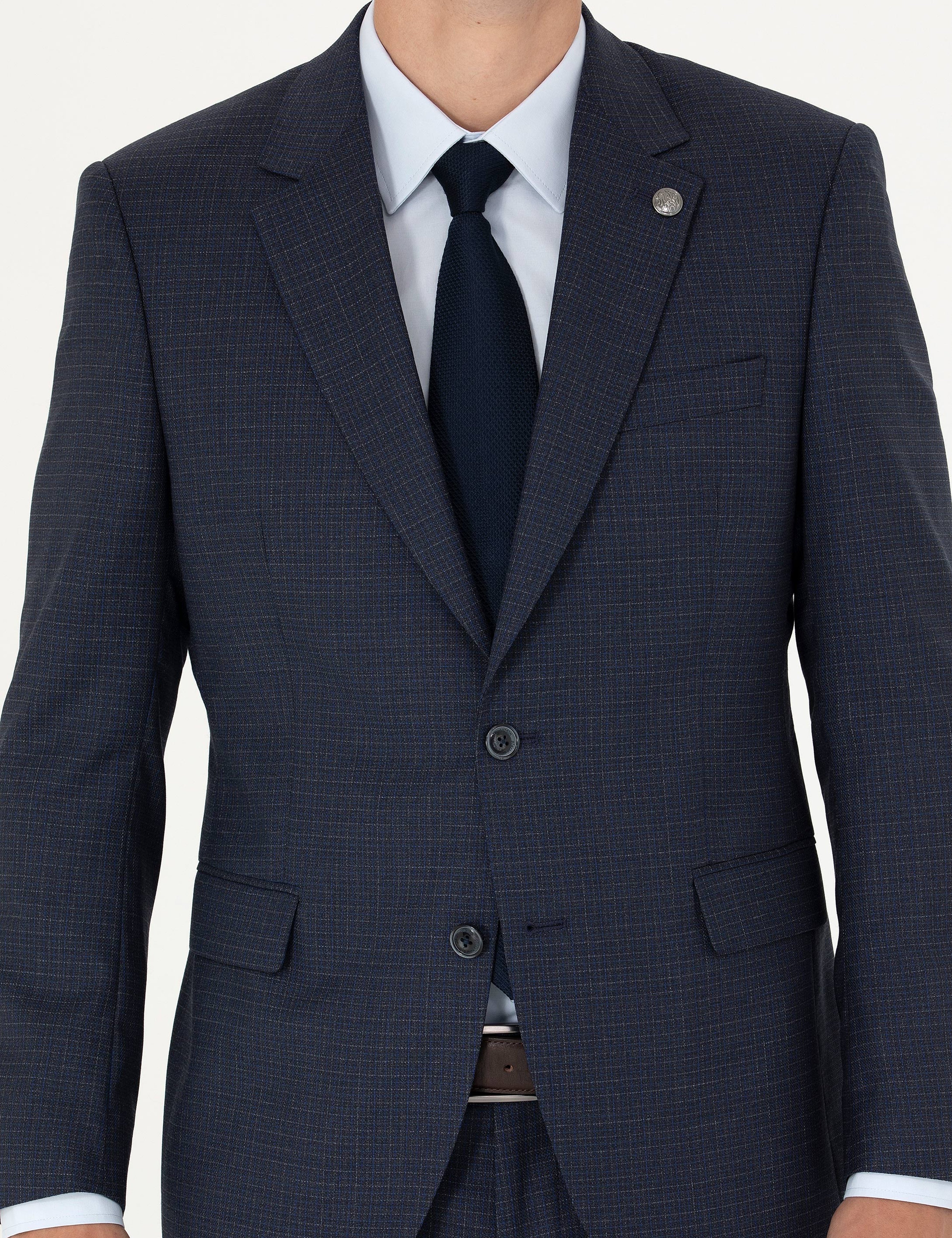Lacivert Slim Fit Yün Takım Elbise - Image 6
