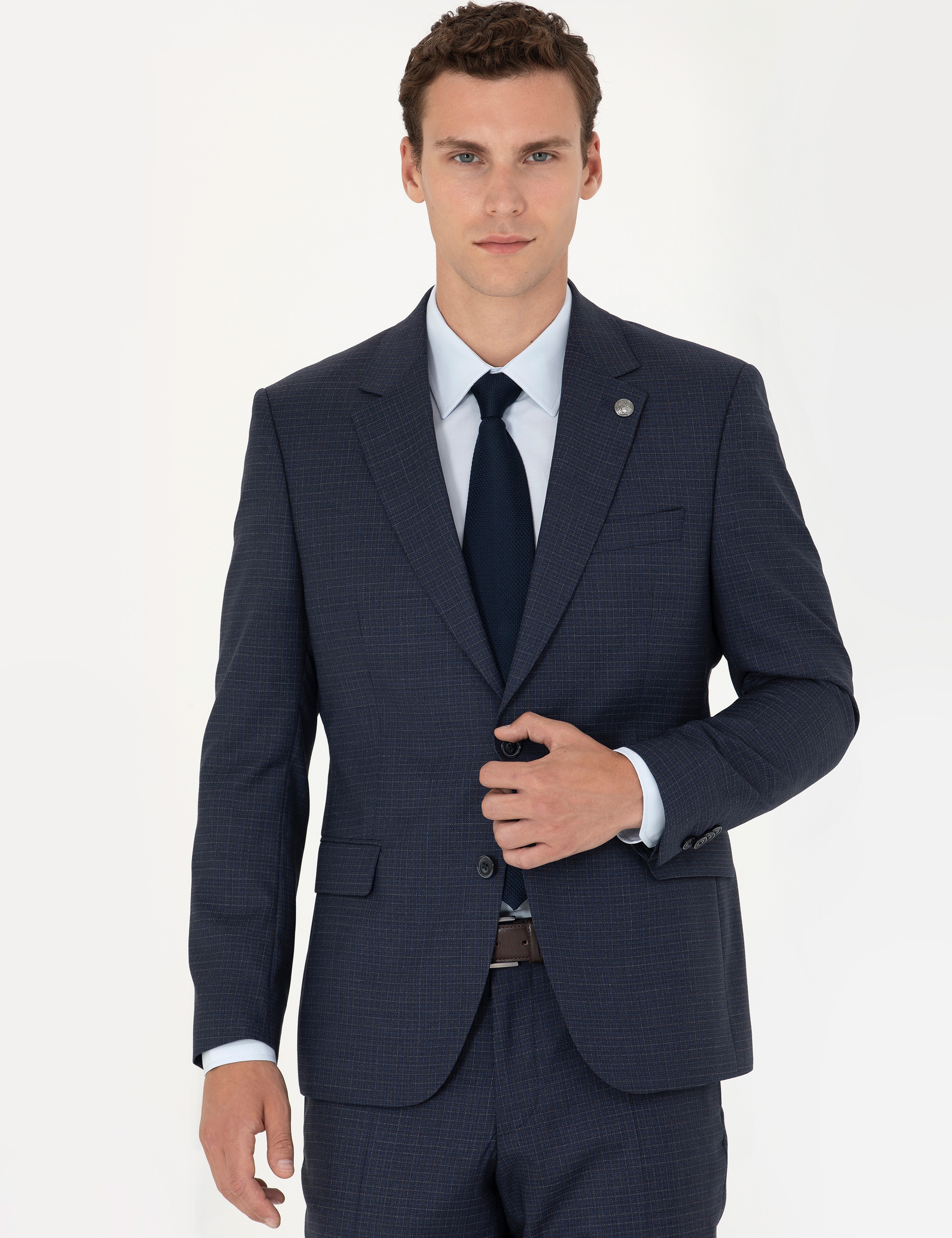 Lacivert Slim Fit Yün Takım Elbise - Image 4
