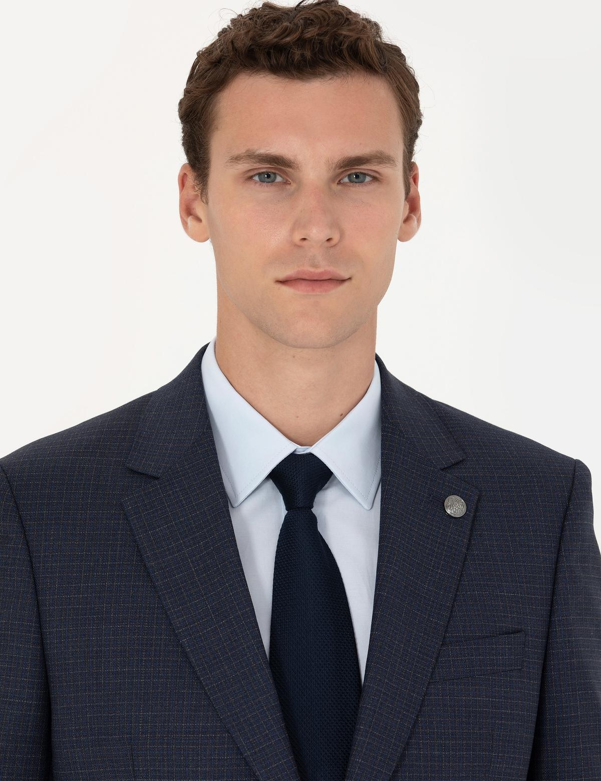 Lacivert Slim Fit Yün Takım Elbise - 50272770026