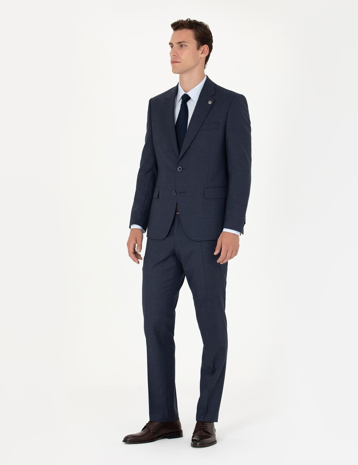 Lacivert Slim Fit Yün Takım Elbise - 50272770026