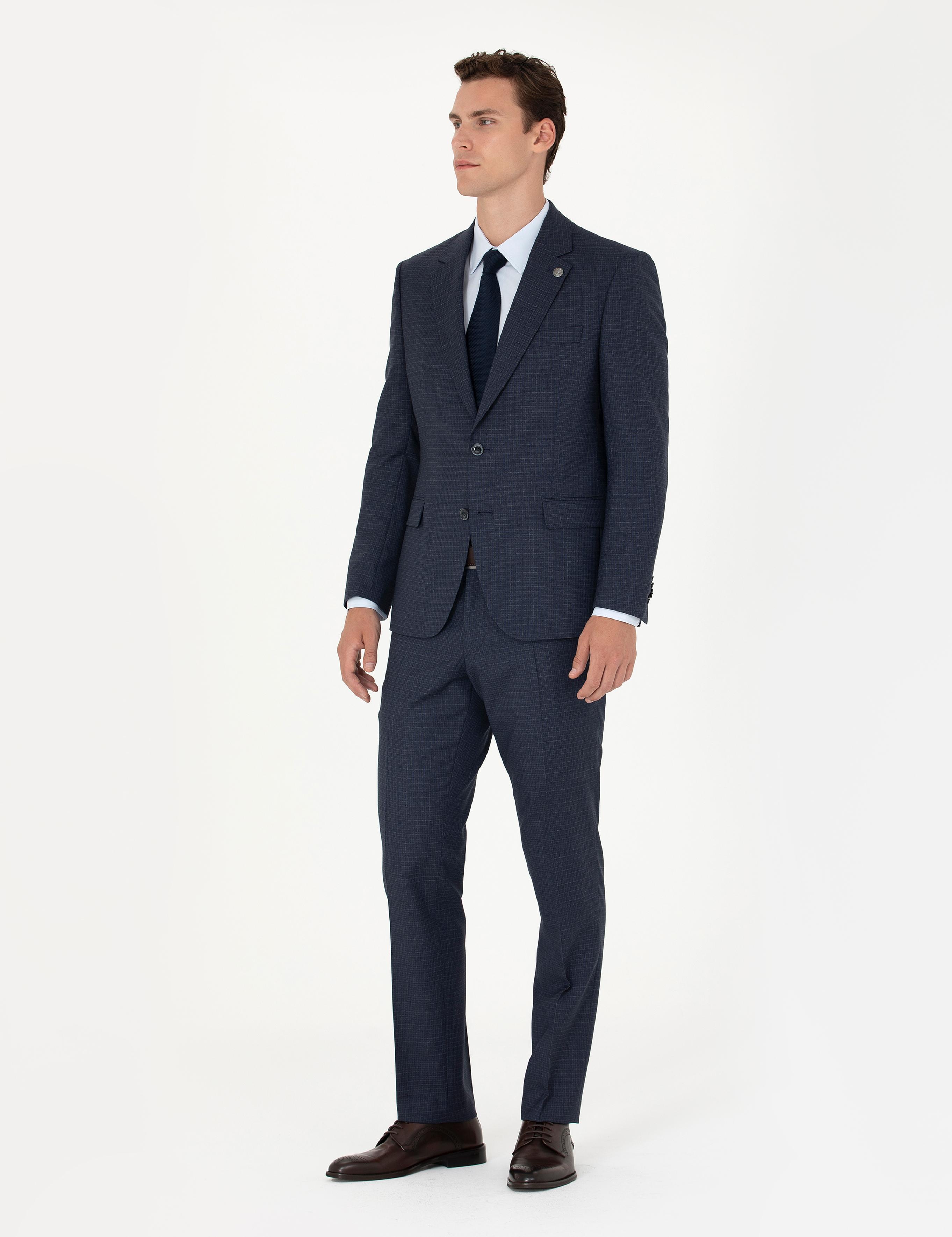 Lacivert Slim Fit Yün Takım Elbise