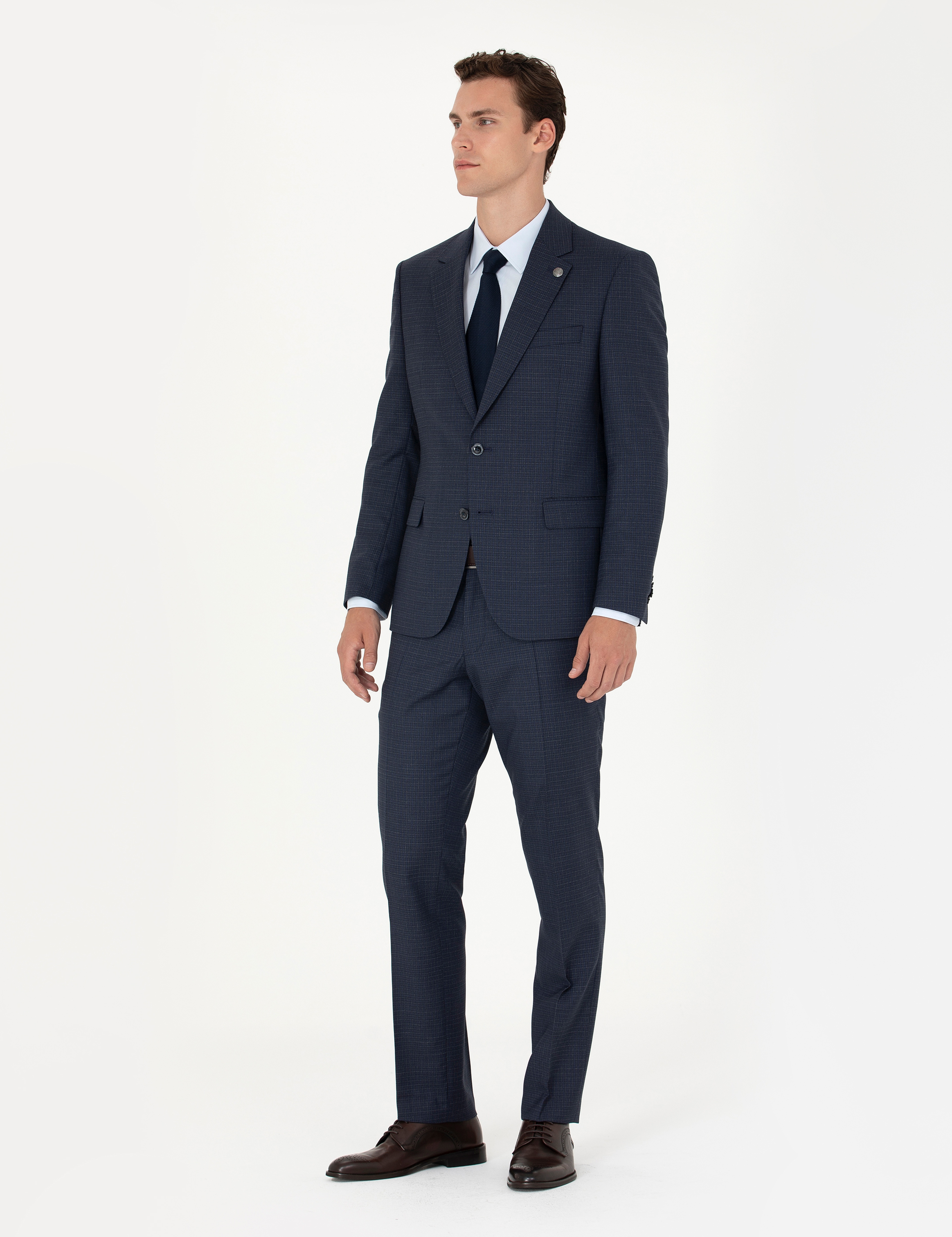 Lacivert Slim Fit Yün Takım Elbise - Image 3