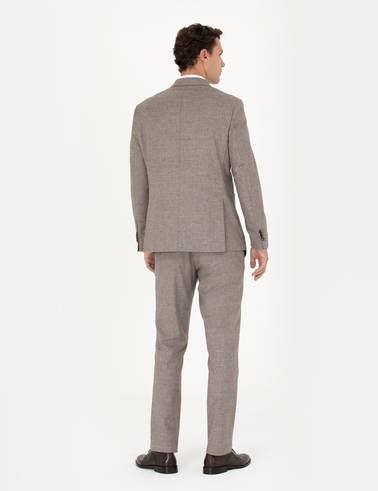 Açık Kahverengi Slim Fit Yün Karışımlı Takım Elbise