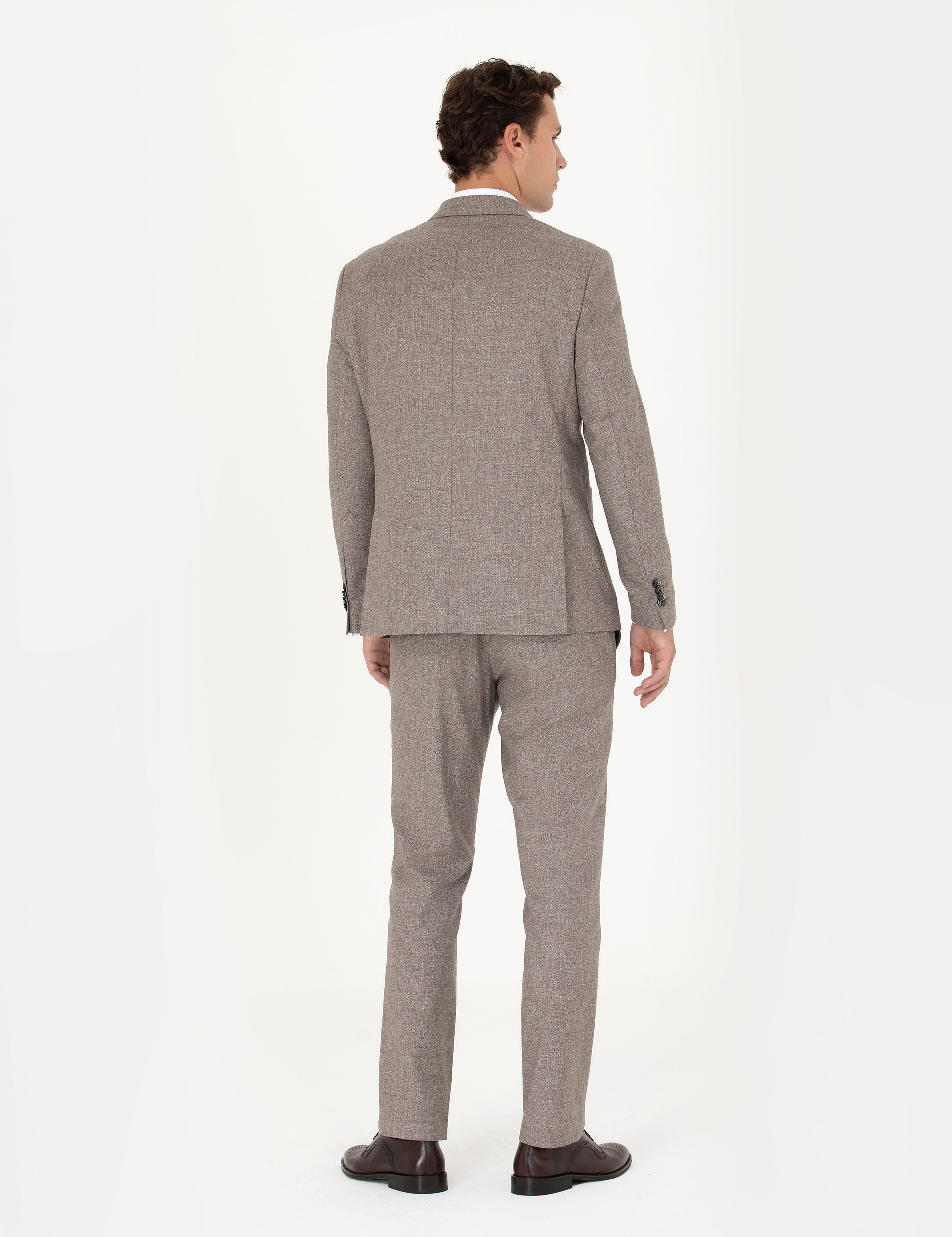 Açık Kahverengi Slim Fit Yün Karışımlı Takım Elbise - Image 5