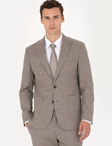 Açık Kahverengi Slim Fit Yün Karışımlı Takım Elbise
