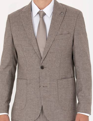 Açık Kahverengi Slim Fit Yün Karışımlı Takım Elbise