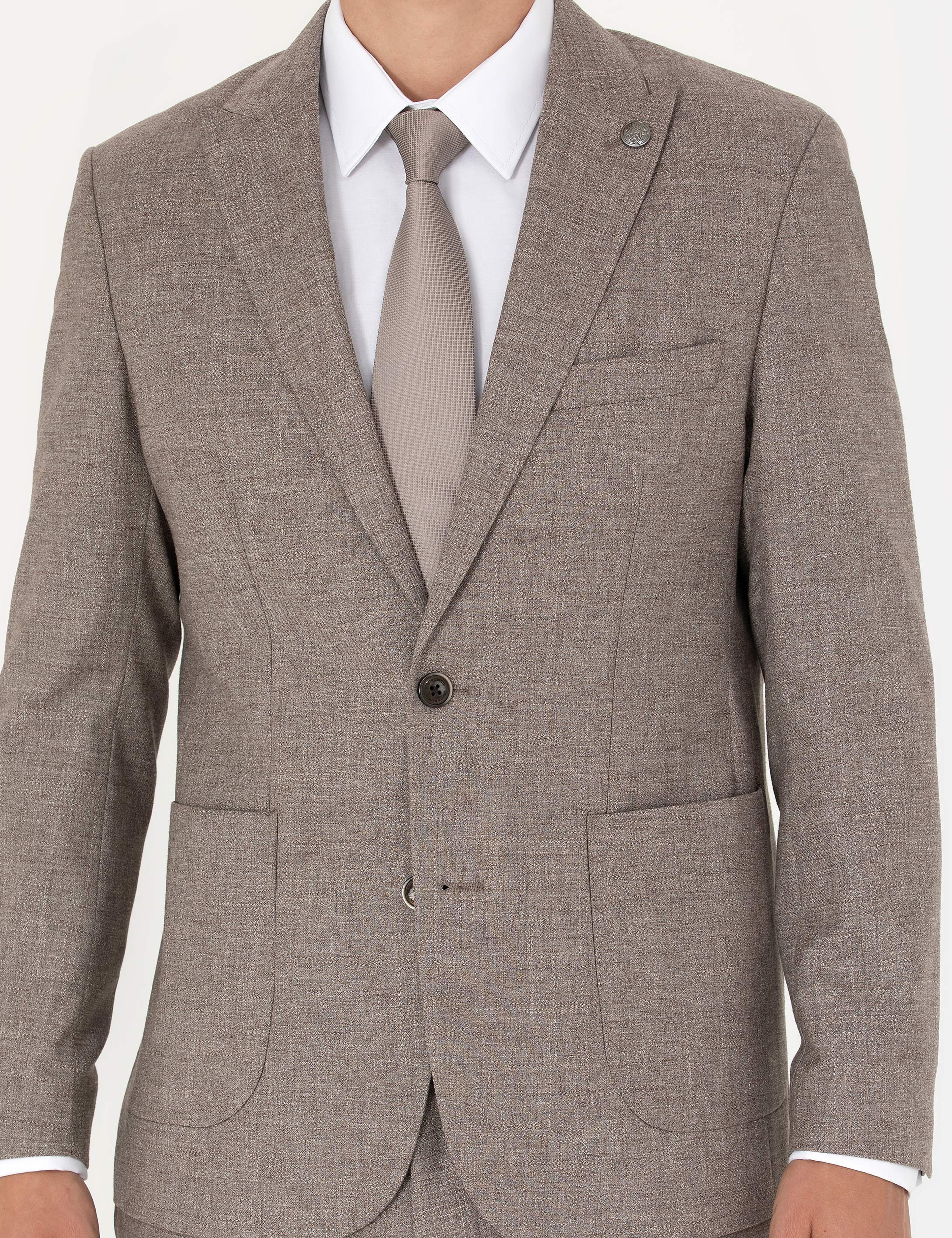 Açık Kahverengi Slim Fit Yün Karışımlı Takım Elbise - Image 6