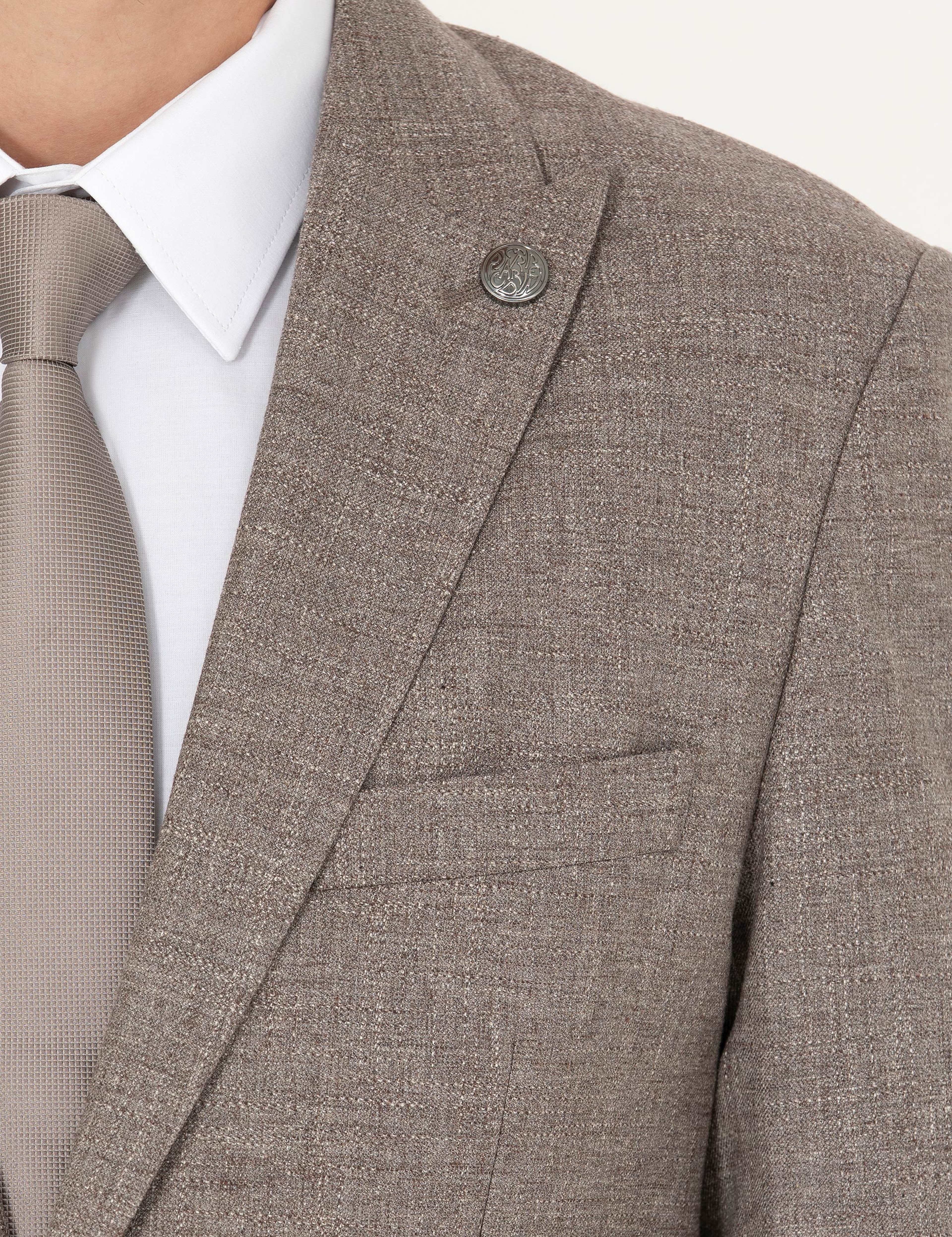 Açık Kahverengi Slim Fit Yün Karışımlı Takım Elbise - Image 7