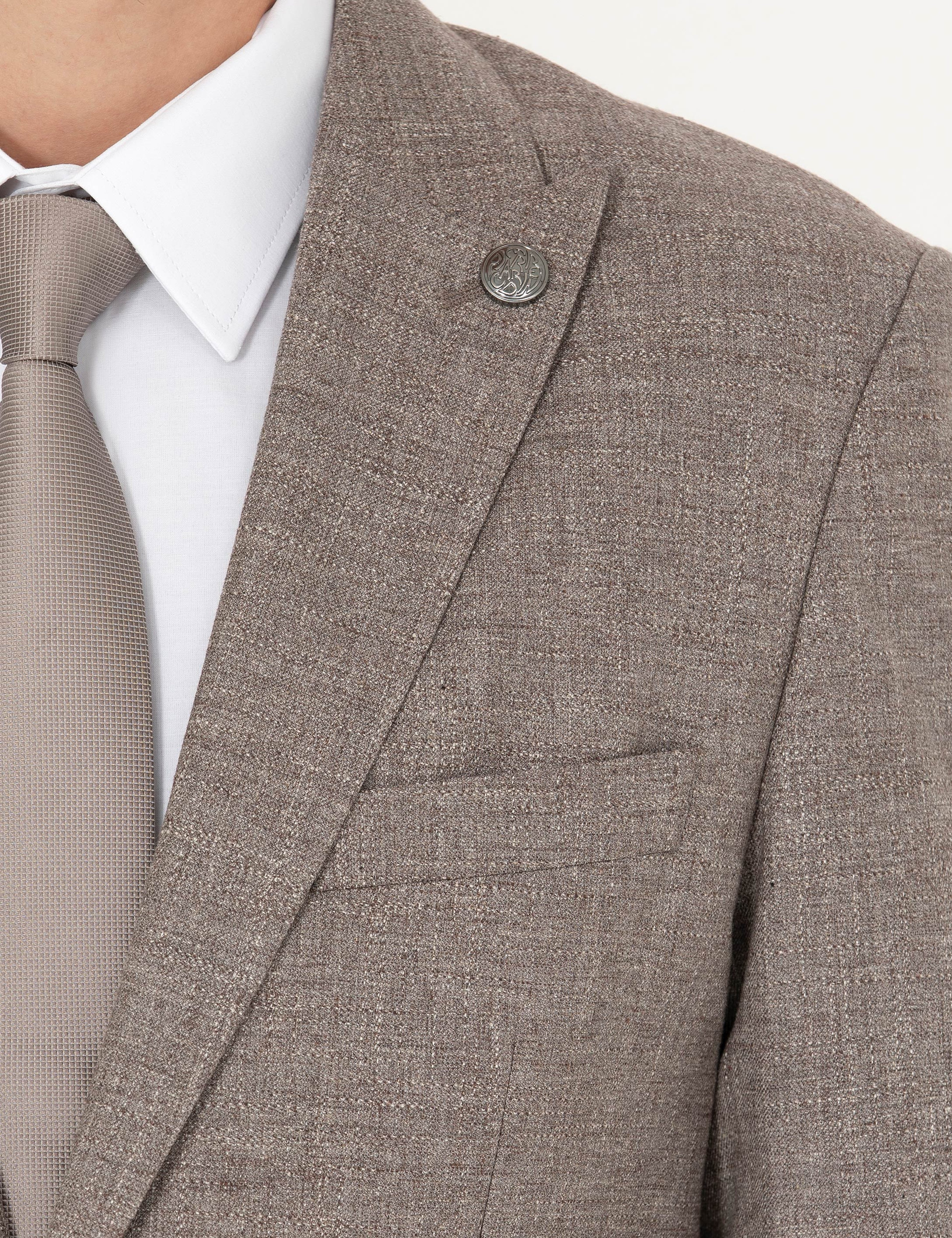 Açık Kahverengi Slim Fit Yün Karışımlı Takım Elbise
