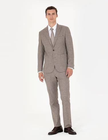 Açık Kahverengi Slim Fit Yün Karışımlı Takım Elbise