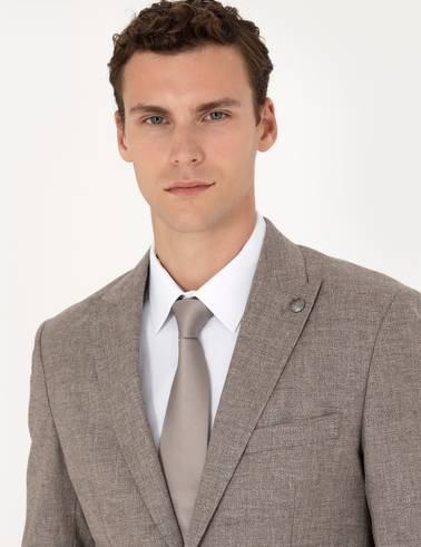 Açık Kahverengi Slim Fit Yün Karışımlı Takım Elbise