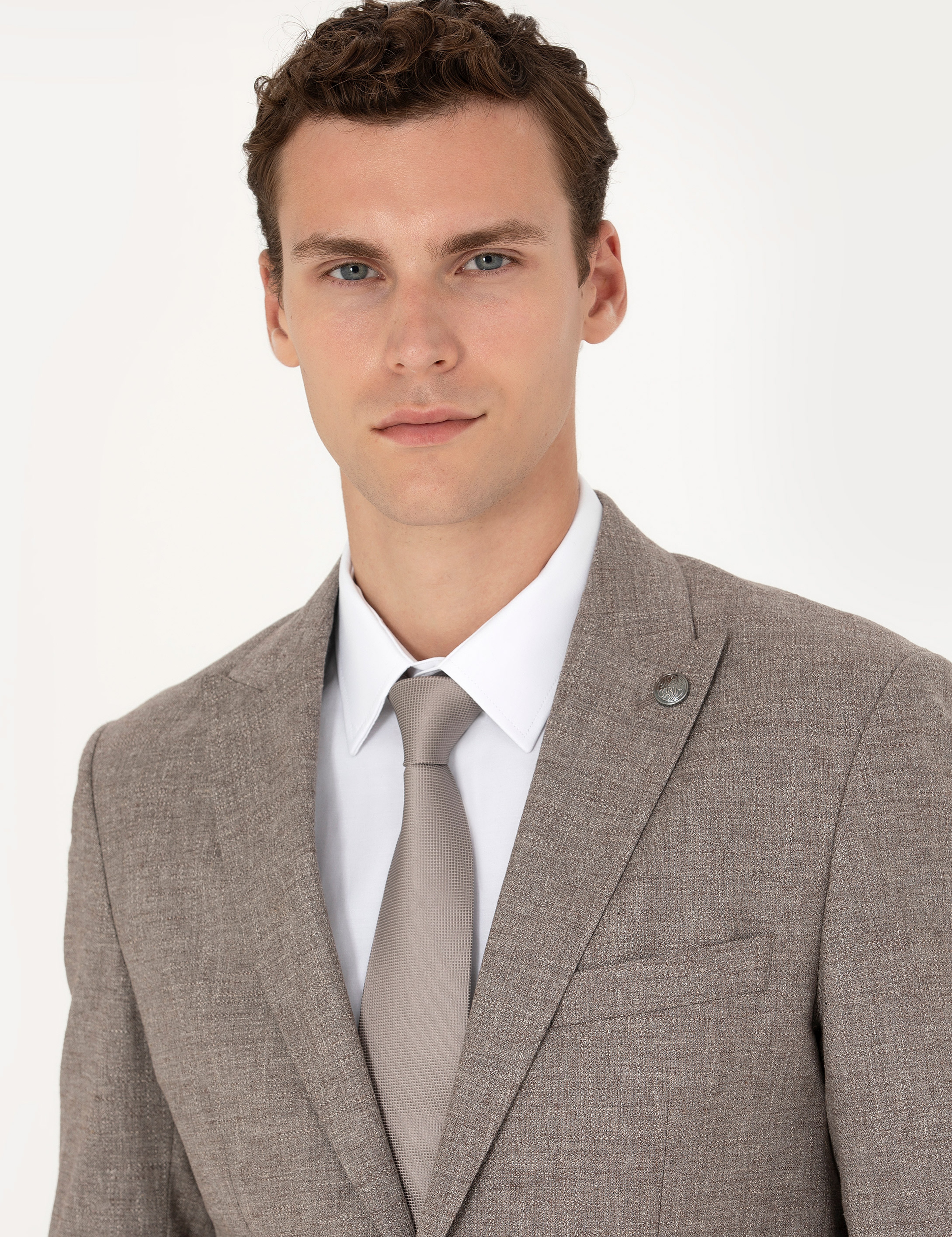 Açık Kahverengi Slim Fit Yün Karışımlı Takım Elbise - Image 2