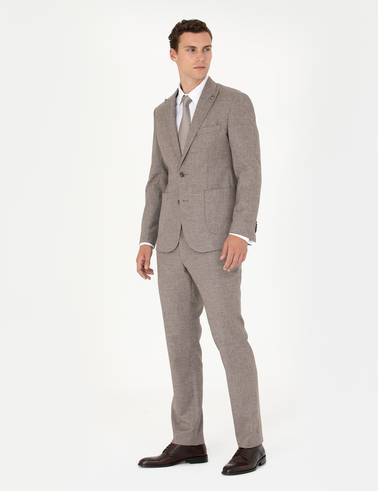 Açık Kahverengi Slim Fit Yün Karışımlı Takım Elbise