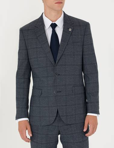 Lacivert Slim Fit Ekose Takım Elbise