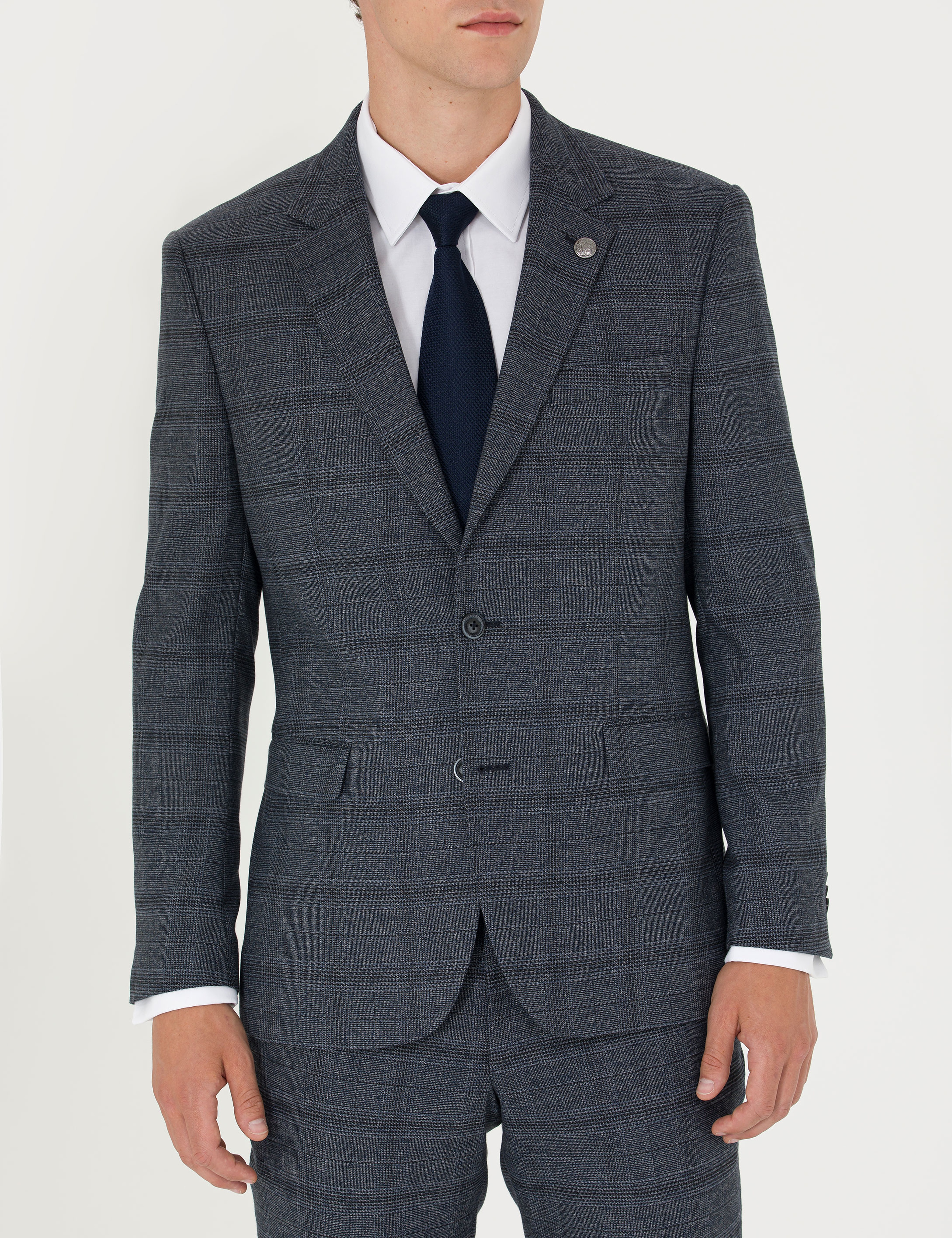 Lacivert Slim Fit Ekose Takım Elbise - Image 6