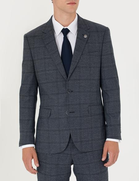 Lacivert Slim Fit Ekose Takım Elbise - 50279140008