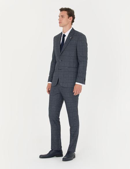 Lacivert Slim Fit Ekose Takım Elbise - 50279140008