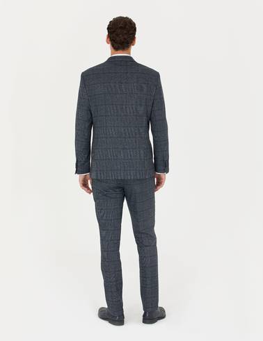 Lacivert Slim Fit Ekose Takım Elbise