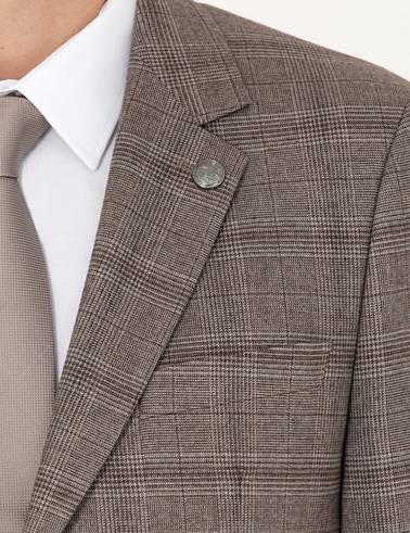 Açık Kahverengi Slim Fit Ekose Takım Elbise