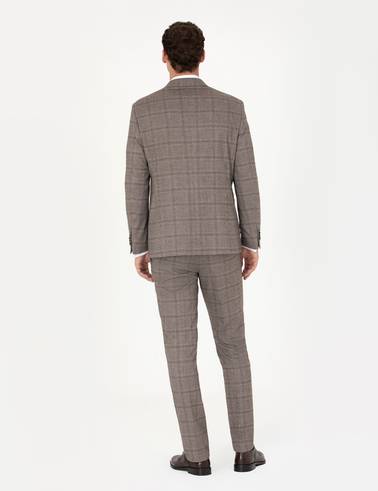 Açık Kahverengi Slim Fit Ekose Takım Elbise