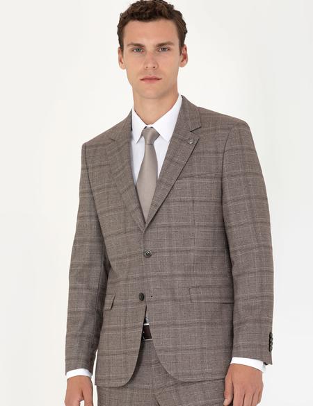 Açık Kahverengi Slim Fit Ekose Takım Elbise - 50279140050