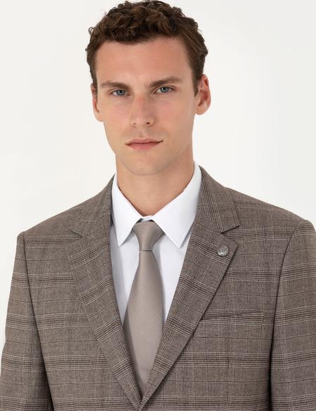 Açık Kahverengi Slim Fit Ekose Takım Elbise - 50279140050