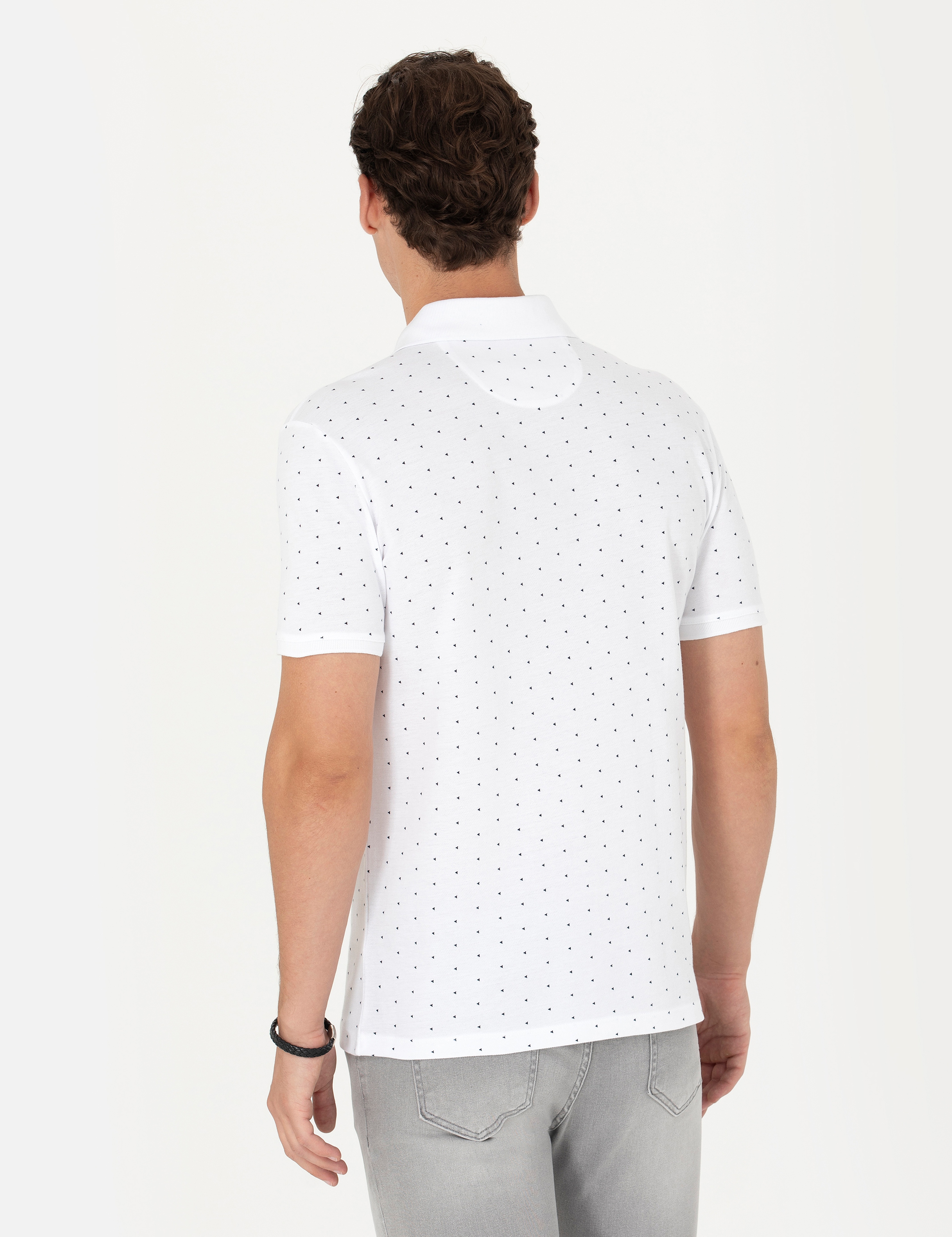 Beyaz Slim Fit Polo Yaka Tişört - Image 5