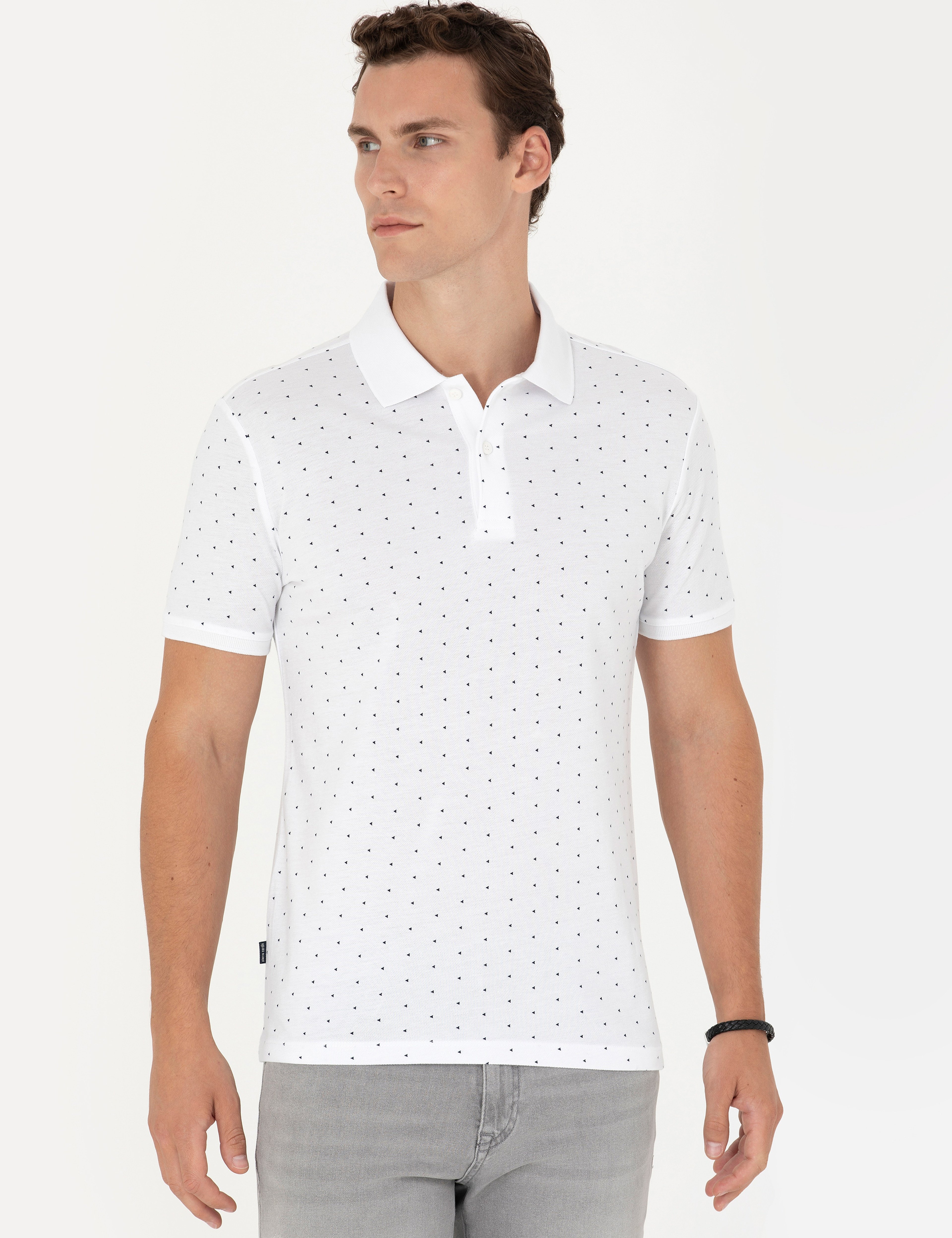 Beyaz Slim Fit Polo Yaka Tişört - Image 1